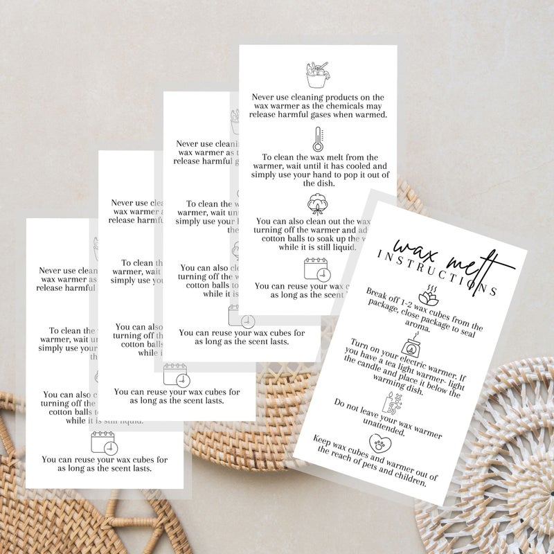 Lashicorn Wax Melt Instruction Cards | 50 Pack | 2x3.5  in Business Card | Wax Melt Supplies | Wax Melt Consultant Supplies | For Use with Wax Melt  Wax Warmer | Minimalist White with Black Design - Image 4